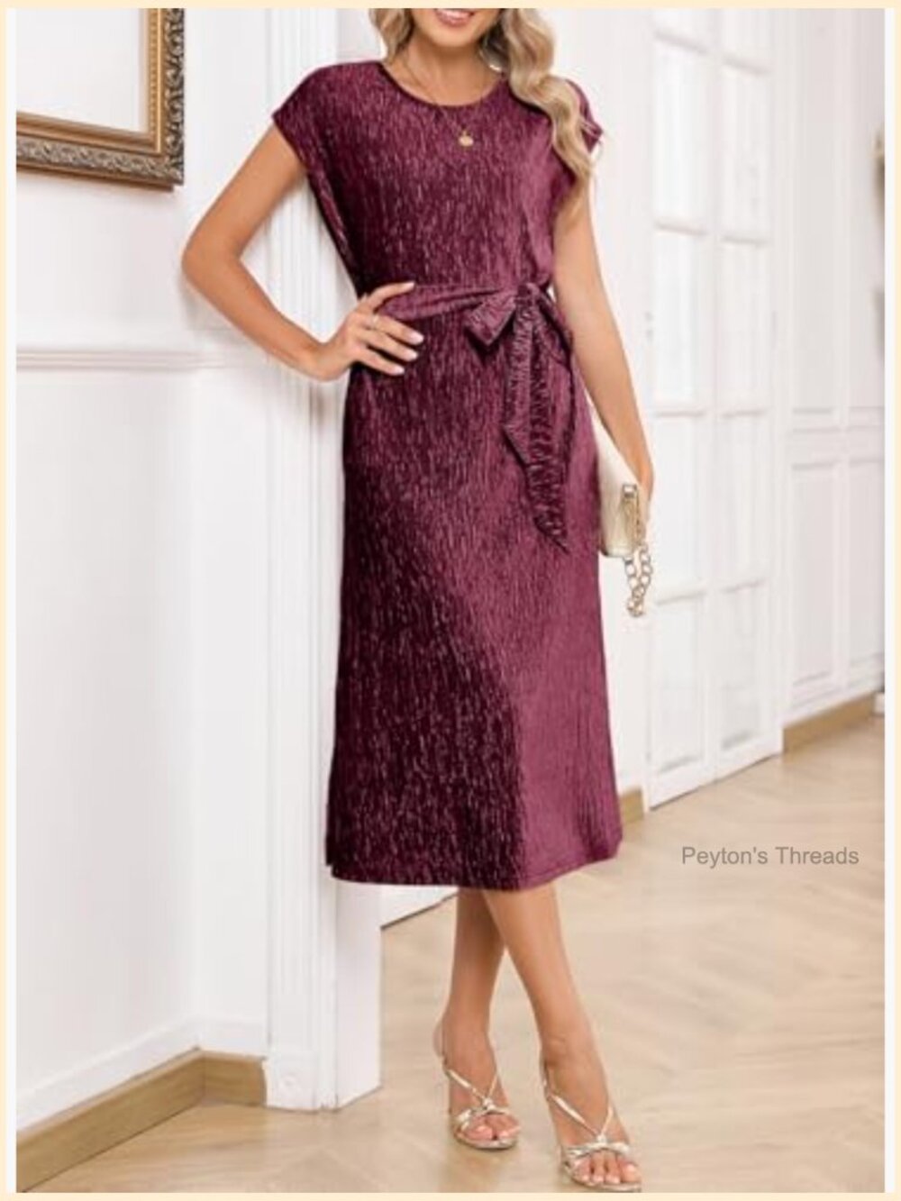 Velvet Sleeveless Crewneck Midi Dress with Pockets Cocktail Party - Picture 6 of 7